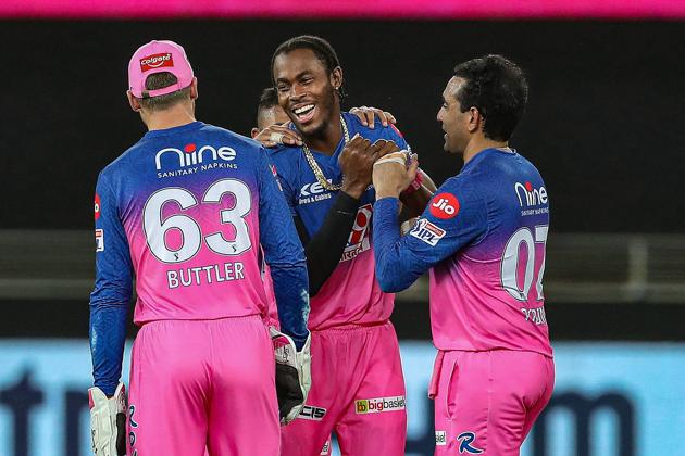 Dubai: Rajasthan Royals player Jofra Archer celebrates the wicket of Kolkata Knight Riders batsman Shubman Gill during the Indian Premier League 2020 cricket match, at Dubai International Cricket Stadium, Dubai, Wednesday, Sept. 30, 2020. (PTI Photo/Sportzpics for BCCI)(PTI30-09-2020_000253B) (PTI)