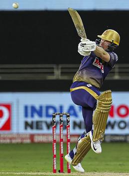 Dubai: Kolkata Knight Riders batsman Eoin Morgan plays a shot during the Indian Premier League 2020 cricket match against Rajasthan Royals, at Dubai International Cricket Stadium, Dubai, Wednesday, Sept. 30, 2020. (PTI Photo/Sportzpics for BCCI) (PTI30-09-2020_000264B) (PTI)