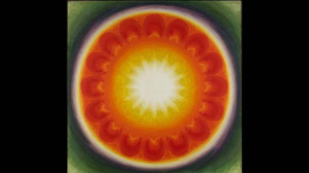 Biren De (1926–2011), Untitled. Acrylic on canvas, 1974. De was always referred to as a Tantric painter and always denied he was one, so this is an interesting addition. “His paintings from the ’70s do depict concentric shapes of mandalas framing luminous central deities,” says curator of the Tantra exhibition, Imma Ramos. (Courtesy Biren De)