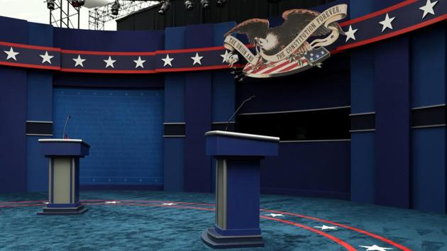 The stage awaits US President Donald Trump and Democratic US presidential nominee and former Vice President Joe Biden before their first presidential debate on the campus of the Cleveland Clinic in Cleveland, Ohio.(Reuters File Photo) The stage awaits US President Donald Trump and Democratic US presidential nominee and former Vice President Joe Biden before their first presidential debate on the campus of the Cleveland Clinic in Cleveland, Ohio.(Reuters File Photo)