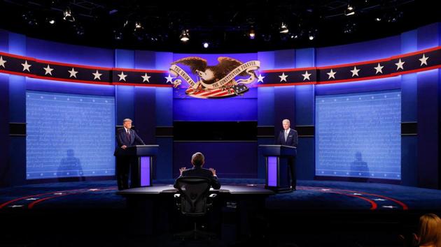 US President Donald Trump and Democratic presidential nominee Joe Biden participate in their first 2020 presidential campaign debate, moderated by Chris Wallace at Cleveland Clinic in Case Western Reserve University in Cleveland, Ohio on September 29. (Jonathan Ernst / REUTERS)