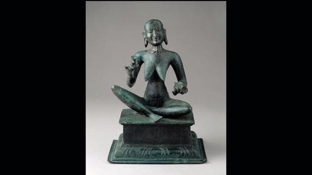 Bronze sculpture of Karaikkal Ammaiyar, Tamil Nadu, India, late 13th century. Karaikkal was a 6th-century Tamil saint who abandoned her role of obedient wife and danced her way to the gods. It was precisely such challenge to established structures and hierarchies, in Tantric lore, that made this ideology appealing to women and the socially marginalised. (Courtesy Metropolitan Museum of Art, New York )