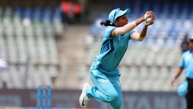 Harmanpreet Kaur captain of IPL Supernovas takes a catch of Smriti Mandhana captain of IPL Trailblazers during the Women's IPL T20 Challenge match between the IPL Trailblazers and the IPL Supernovas held at the Wankhede Stadium in Mumbai on the 22nd May 2018. Photo by: Vipin Pawar /SPORTZPICS for BCCI Harmanpreet Kaur captain of IPL Supernovas takes a catch of Smriti Mandhana captain of IPL Trailblazers during the Women's IPL T20 Challenge match between the IPL Trailblazers and the IPL Supernovas held at the Wankhede Stadium in Mumbai on the 22nd May 2018. Photo by: Vipin Pawar /SPORTZPICS for BCCI