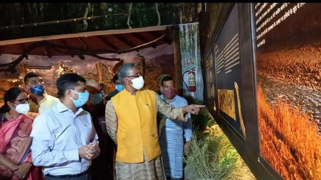 uttarakhand Chief Minister Trivendra Singh Rawat inaugurating interpretation centre in Corbett Tiger Reserve on Thursday. (HT PHOTO) uttarakhand Chief Minister Trivendra Singh Rawat inaugurating interpretation centre in Corbett Tiger Reserve on Thursday. (HT PHOTO)