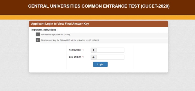 CUCET final answer key 2020.(Screengrab) CUCET final answer key 2020.(Screengrab)