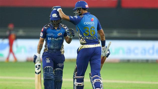 IPL 2020 KXIP vs MI: Ishan Kishan gets a pat on his head after his dismissal in the previous game(Mumbai Indians/Twitter)