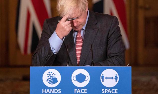 Britain's Prime Minister Boris Johnson attends a remote press conference to update the nation on the Covid-19 pandemic.(AFP)