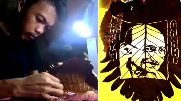 Gandhi Jayanti 2020: The image shows the artist and the art. (Facebook/@IndiaInPhilippines) Gandhi Jayanti 2020: The image shows the artist and the art. (Facebook/@IndiaInPhilippines)