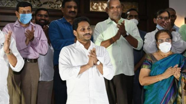 CM Jagan took part in the “clapping” programme at his Tadepalli residence in Amaravati.
