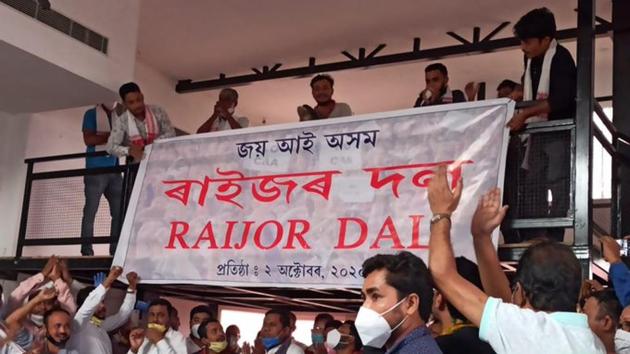 A scene at the launch function of Raijor Dal at Guwahati on Friday.(HT photo) A scene at the launch function of Raijor Dal at Guwahati on Friday.(HT photo)