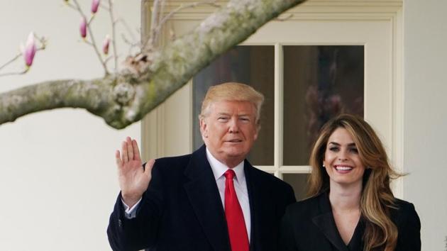 A file photo taken on March 29, 2018 showing US President Donald Trump and his aide Hope Hicks, who tested positive for Covid-19, becoming the fourth White House staff to test positive for the disease. (AFP file) A file photo taken on March 29, 2018 showing US President Donald Trump and his aide Hope Hicks, who tested positive for Covid-19, becoming the fourth White House staff to test positive for the disease. (AFP file)