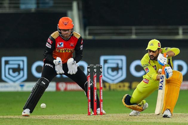 Dubai: Chennai Super Kings batsman MS Dhoni plays a shot during the Indian Premier League 2020 cricket match against Sunrisers Hyderabad, at Dubai International Cricket Stadium, in Dubai, Friday, Oct. 2, 2020. (PTI Photo/Sportzpics for BCCI)(PTI02-10-2020_000327A) (PTI)