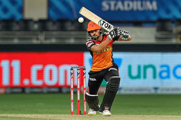 Dubai: Sunrisers Hyderabad batsman Manish Pandey plays a shot during the Indian Premier League 2020 cricket match against Chennai Super Kings, at Dubai International Cricket Stadium, in Dubai, Friday, Oct. 2, 2020. (PTI Photo/Sportzpics for BCCI)(PTI02-10-2020_000298A) (PTI)