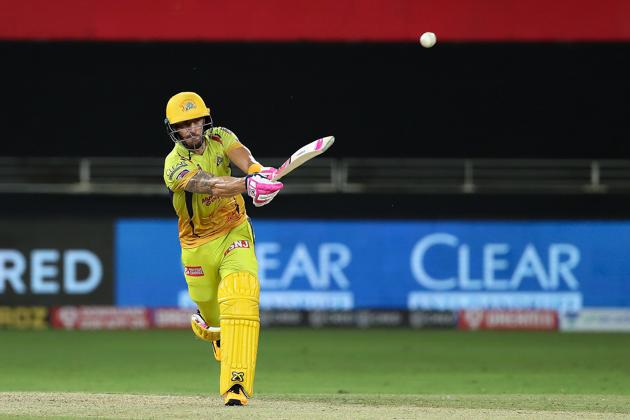 Dubai: Chennai Super Kings batsman Faf du Plessis plays a shot during the Indian Premier League 2020 cricket match against Sunrisers Hyderabad, at Dubai International Cricket Stadium, in Dubai, Friday, Oct. 2, 2020. (PTI Photo/Sportzpics for BCCI)(PTI02-10-2020_000320A) (PTI)