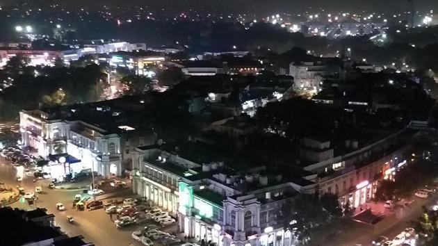 An aerial view of Connaught place during clear weather, in New Delhi.(Amal KS / Hindustan Times File Photo)