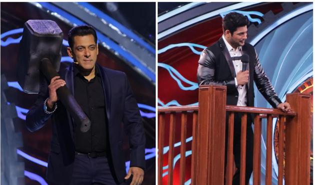 Salman Khan and Sidharth Shukla at the Bigg Boss 14 premiere.