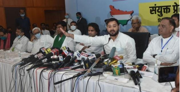Congress and Left parties have agreed the leadership of RJD leader Tejashwi Yadav in the upcoming Bihar Assembly Election 2020. (HT Photo)