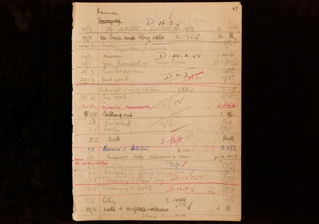 John Lennon's school detention sheet is seen at Sotheby's auction house ahead of their "Beatles for Sale" auction in London, Britain September 25, 2020. (REUTERS)