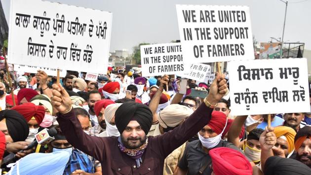 Amritsar East constituency Navjot Singh Sidhu during a protest march against the new farm laws in Amritsar on September 23.(HT File) Amritsar East constituency Navjot Singh Sidhu during a protest march against the new farm laws in Amritsar on September 23.(HT File)