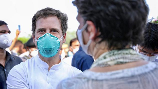 Congress leaders Rahul Gandhi and Priyanka Gandhi Vadra along with party workers on their way to Hathras on October 1. (PTI) Congress leaders Rahul Gandhi and Priyanka Gandhi Vadra along with party workers on their way to Hathras on October 1. (PTI)