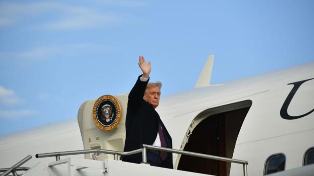US President Donald Trump waves as he boards Air Force One before departing for Bedminster in New Jersey for a fundraiser, at Andrews Air Force Base in Maryland on October 1. His advisor Hope Hicks tested positive for the coronavirus on October 1. White House officials say they learned of Hicks’ positive test soon after Trump boarded Marine One to start his journey to New Jersey, AP reported. (Mandel Ngan / AFP)