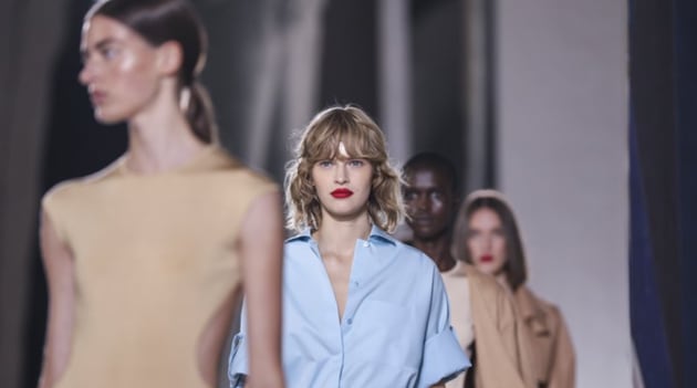 Models wear creations for the Hermes Spring-Summer 2021 fashion collection, Saturday, Oct. 3, 2020, during Paris fashion week.(Associated Press)