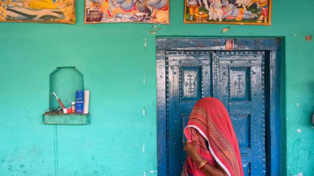 A family member of the victim at their home in Bool Garhi, Hathras, Uttar Pradesh on Saturday, October 3, 2020. (Amal KS/HT PHOTO) A family member of the victim at their home in Bool Garhi, Hathras, Uttar Pradesh on Saturday, October 3, 2020. (Amal KS/HT PHOTO)