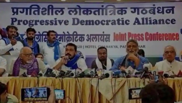 Azad Samaj Party chief Chandrashekhar Azad Ravan (sitting second from left) at the launch of the Progressive Democratic Alliance in Patna last week. Azad Samaj Party chief Chandrashekhar Azad Ravan (sitting second from left) at the launch of the Progressive Democratic Alliance in Patna last week.