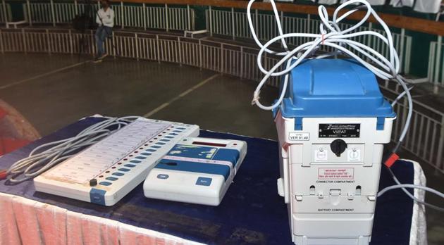 Electronic Voting Machine (EVM) and Voter Verified Paper Audit Trail (VVPAT) devices (Photo by Parwaz Khan / Hindustan Times)