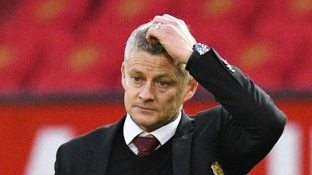 Manchester United manager Ole Gunnar Solskj?r looks dejected after the match.(Pool via REUTERS)