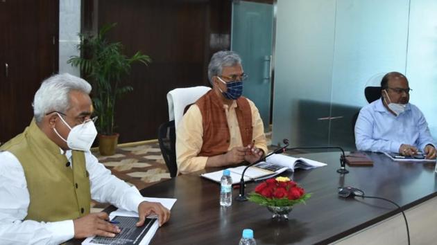 CM Trivendra Singh Rawat during the Mahakumbh review meeting with ministers and officials on Tuesday in Dehradun. (HT Photo) CM Trivendra Singh Rawat during the Mahakumbh review meeting with ministers and officials on Tuesday in Dehradun. (HT Photo)