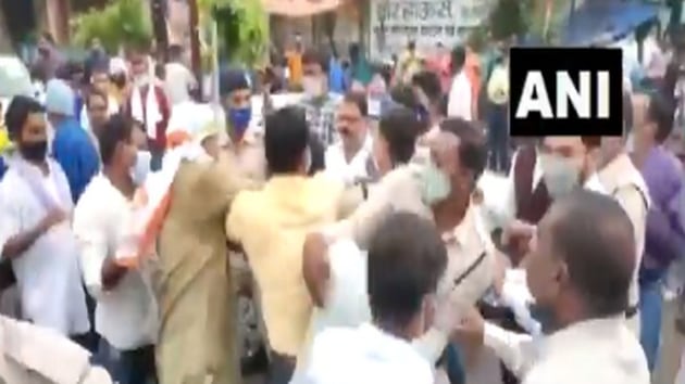 The clashes took place after Bhim Army members started sloganeering against Congress members, said police.(ANI Photo)