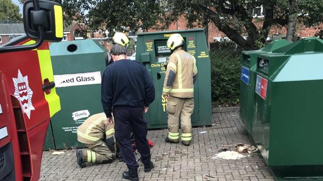 The rescuers working to save the ‘cat’.(Twitter/@AMCELL) The rescuers working to save the ‘cat’.(Twitter/@AMCELL)