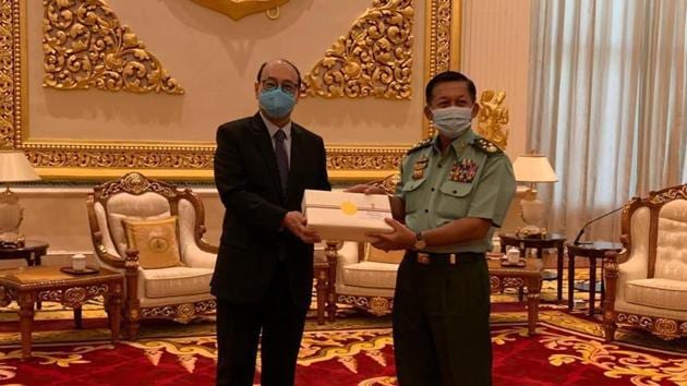 Myanmar Commander-in-Chief Senior General Min Aung Hlaing was gifted a pack of Darjeeling tea by foreign secretary Harsh Shringla