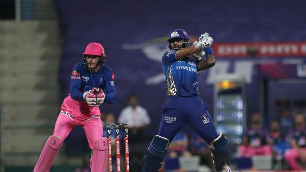 Suryakumar Yadav hits a shot. (IPL/Twitter)