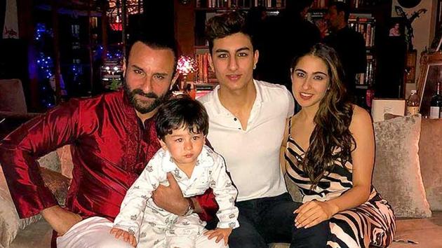 Saif Ali Khan with his kids-Sara, Ibrahim and Taimur.