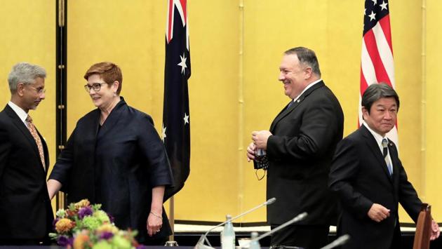 India's Foreign Minister Subrahmanyam Jaishankar, Japan's Foreign Minister Toshimitsu Motegi, Australian Foreign Minister Marise Payne and US Secretary of State Mike Pompeo attend a meeting in Tokyo(REUTERS) India's Foreign Minister Subrahmanyam Jaishankar, Japan's Foreign Minister Toshimitsu Motegi, Australian Foreign Minister Marise Payne and US Secretary of State Mike Pompeo attend a meeting in Tokyo(REUTERS)