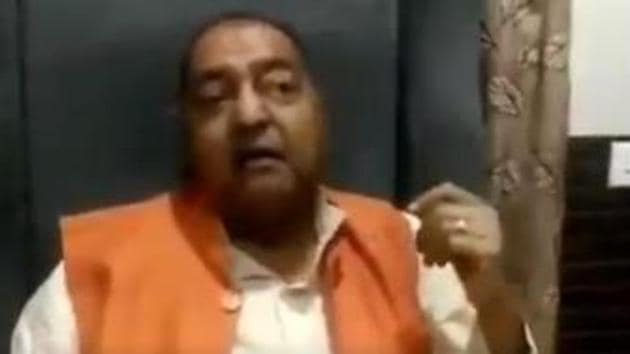 BJP leader Ranjeet Srivastava as seen in the video clip where he is making disparaging remarks about the Hathras victim. (Videograb)