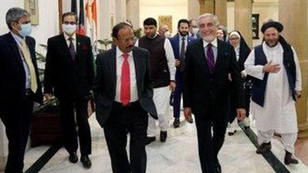 Abdullah Abdullah, chairman of the High Council for National Reconciliation in Afghanistan, met Ajit Doval on Wednesday evening to brief him on the talks between the Afghan government and the Taliban at Doha in Qatar. (Photo @DrabdullahCE)