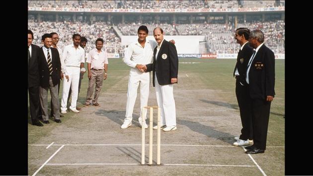 South African captain Clive Rice (R) shakes hands with Indian captain Mohammad Azharuddin at the toss before the first one-day international match between India and South Africa at Eden Gardens in Calcutta, India on November 10, 1991. Apart from India’s Mainak Sinha, other notable cricket online archivists are Muhammad Zohaib Khalid of Pakistan, Rob Moody of Australia; Jairaj Galagali from California and Subu Sastry from Atlanta in the United States of America. (Shaun Botterill / Allsport / Getty Images)
