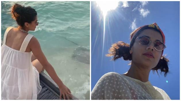 Tired of being stuck indoors during the lockdown, a number of Bollywood celebrities have taken off on beach vacations. Taapsee Pannu is currently in the Maldives with her sister, Shagun.