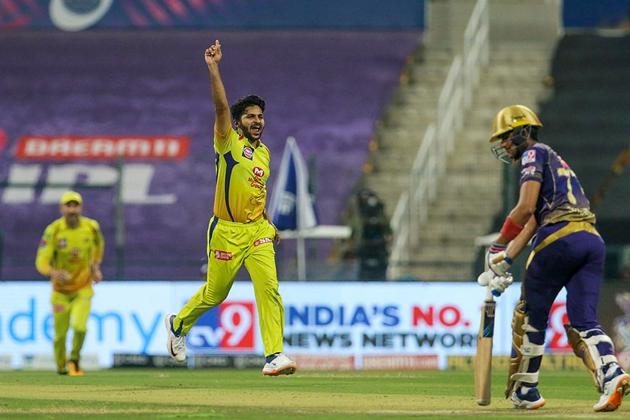Abu Dhabi: Shardul Thakur of Chennai SuperKings celebrates the wicket of Shubman Gill of Kolkata Knight Riders during IPL 2020 cricket match, at Sheikh Zayed Stadium in Abu Dhabi, United Arab Emirates, Wednesday, Oct. 7, 2020. (PTI Photo/Sportzpics for BCCI)(PTI07-10-2020_000186B) (PTI)