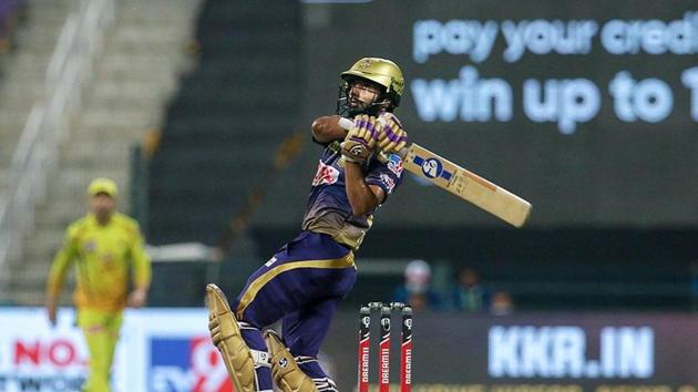 Abu Dhabi: Rahul Tripathi of Kolkata Knight Riders plays a shot during IPL 2020 cricket match against Chennai Super Kings, at Sheikh Zayed Stadium in Abu Dhabi, United Arab Emirates, Wednesday, Oct. 7, 2020. (PTI Photo/Sportzpics for BCCI) (PTI07-10-2020_000185B) (PTI)