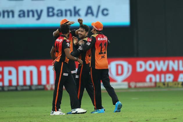 Rashid Khan celebrates after dismissing a KXIP batsman in Dubai (IPL/Twitter)