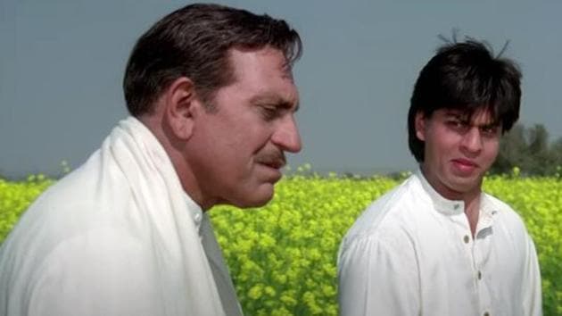 Shah Rukh Khan and Amrish Puri in a scene from DDLJ.