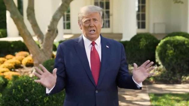 US president Donald Trump makes an announcement about his treatment for coronavirus disease (Covid-19), in Washington, in this still image taken from video, October 7, 2020. The White House/Handout via REUTERS