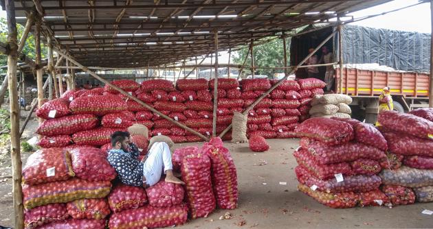 Onion prices are hovering between Rs50 to Rs60 per kg in Pune city (PTI) Onion prices are hovering between Rs50 to Rs60 per kg in Pune city (PTI)