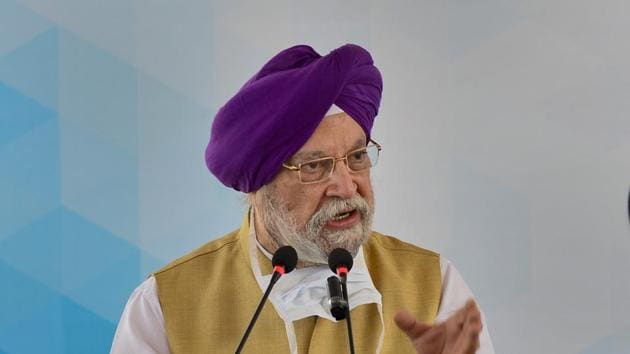 Civil Aviation Minister Hardeep Singh Puri addresses during the inauguration of General Aviation Terminal in New Delhi.(PTI)
