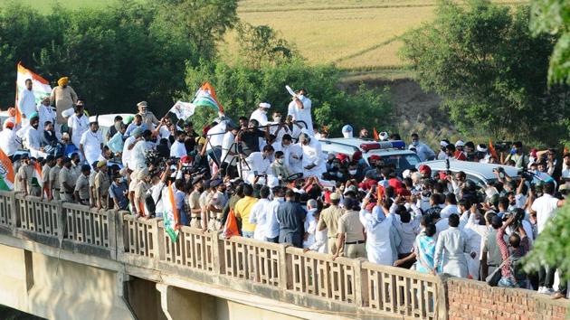 Congress leader Rahul Gandhi led a tractor rally in Punjab and Haryana this week as the party stepped up its attack on the government over the laws.(HT Photo)