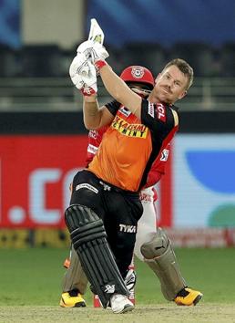 Dubai: Sunrisers Hyderabad batsman David Warner plays a shot during the Indian Premier League 2020 cricket match against Kings XI Punjab, at Dubai International Cricket Stadium, in Dubai, Thursday, Oct. 8, 2020. (PTI Photo/Sportzpics for BCCI)(PTI08-10-2020_000225B) (PTI)